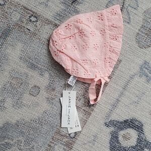 NWT Janie and Jack Baby Girls Pink Eyelet Bonnet Sz3-6m